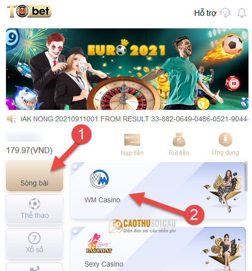 Lựa chọn sảnh cược WM Casino