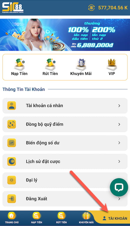Giao Diện Tài Khoản SIC88
