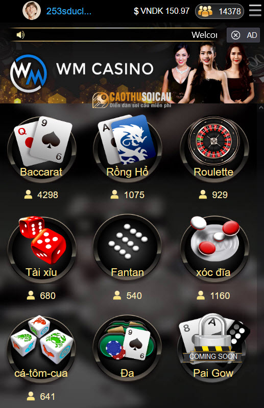 Giao diện sảnh cược WM Casino