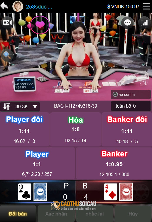 Giao diện khi chơi Baccarat 