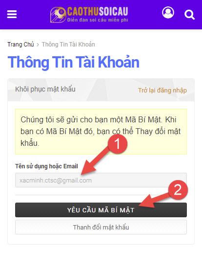 Hướng dẫn lấy lại mật khẩu diễn đàn Cao Thủ Soi Cầu