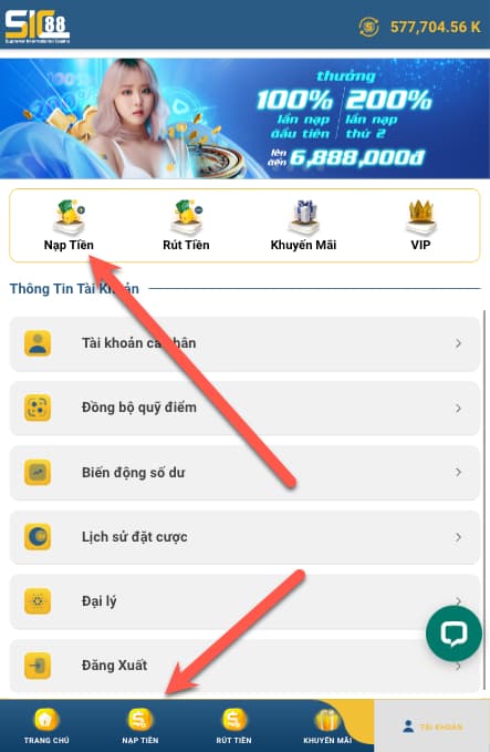 Thực hiện Nạp Tiền SIC88